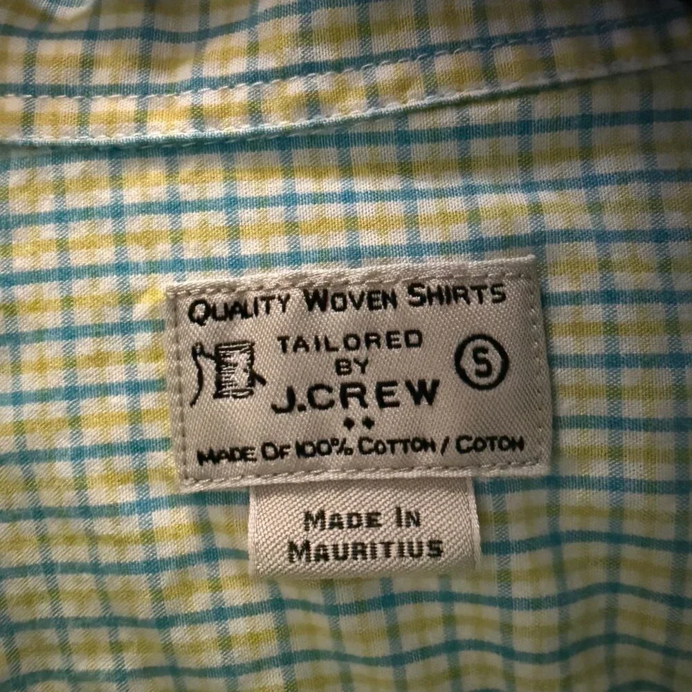 J Crew Mens Shirt Cotton Tailored Fit Plaid Button Down Size Small Yellow Blue - Picture 2 of 9